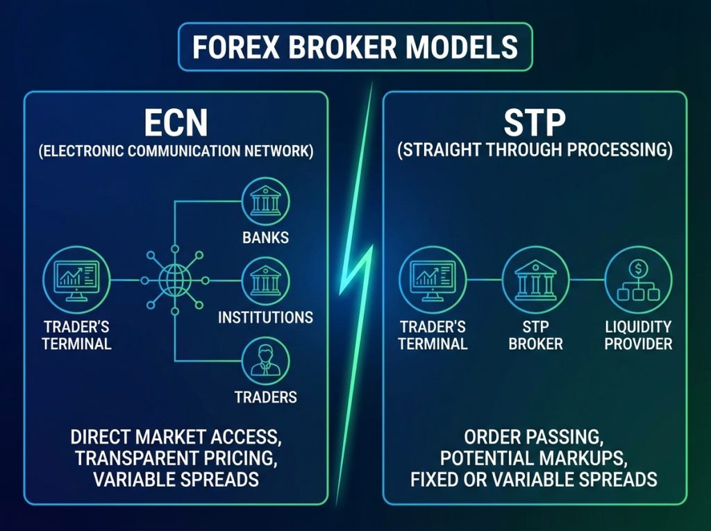 THE  difference between ECN and STP Forex brokers. 